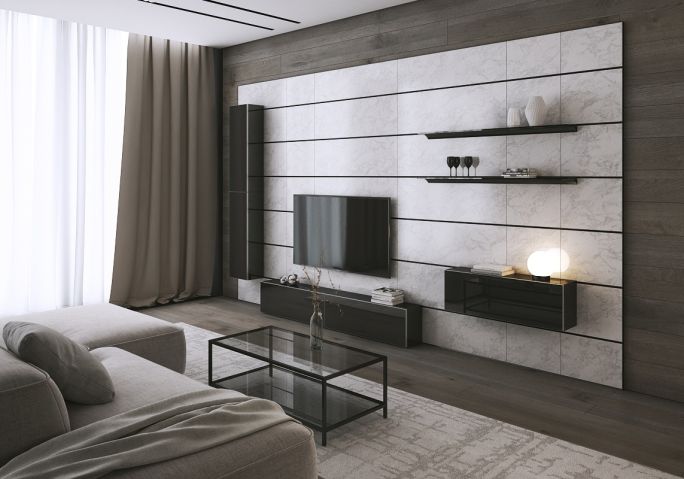 system ścienny w salonie