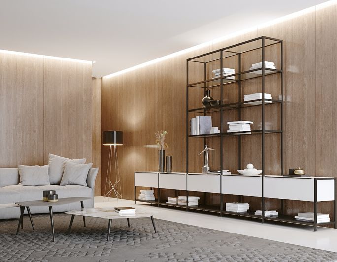 moduły IQube jako metalowe regały i szafki