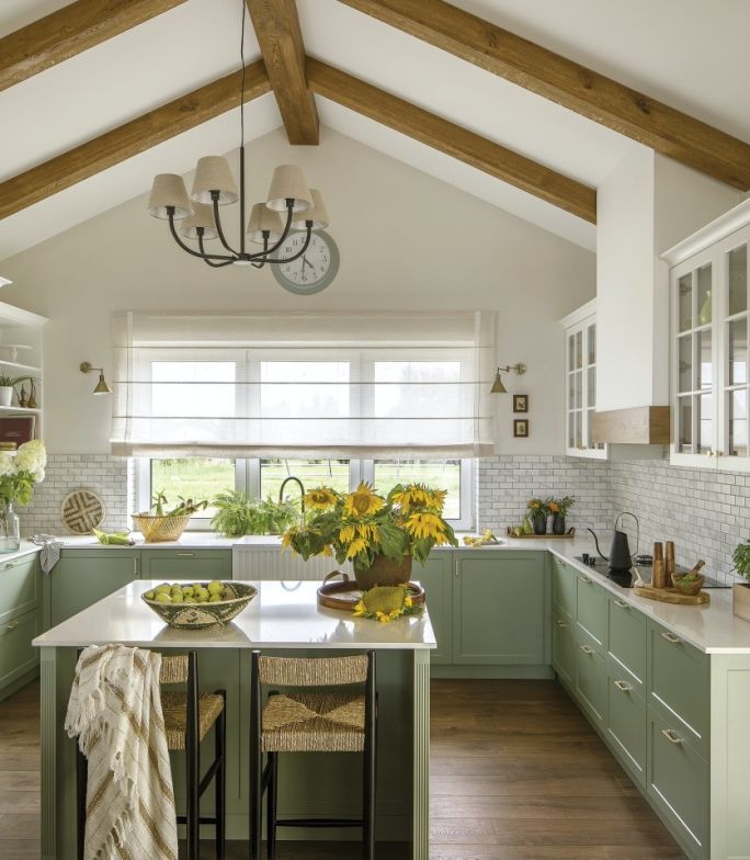 jaki kolor blatu do zielonych mebli kuchennych