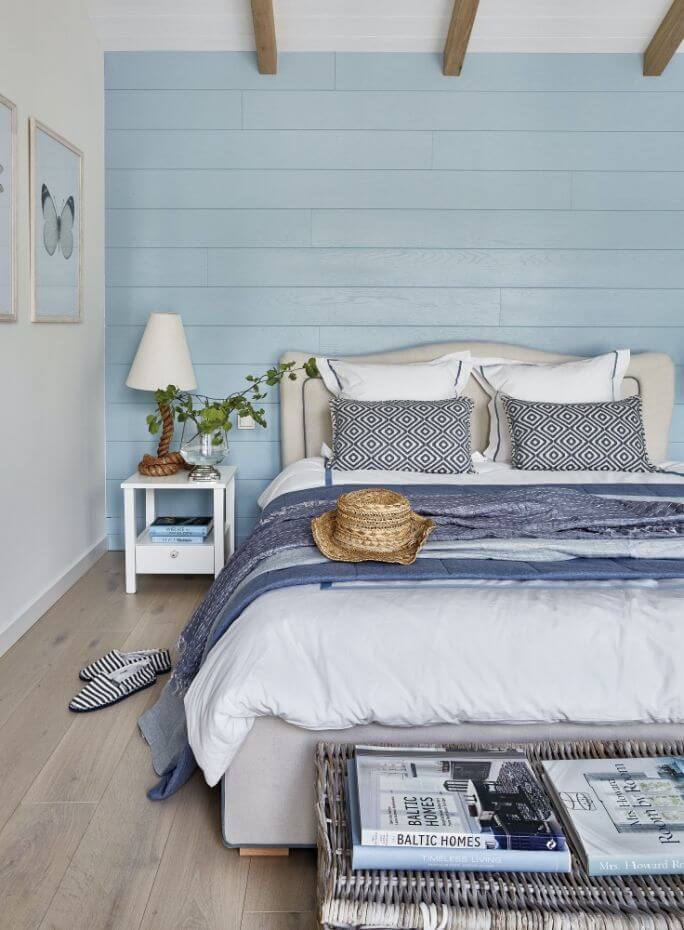 sypialnia w stylu hamptons