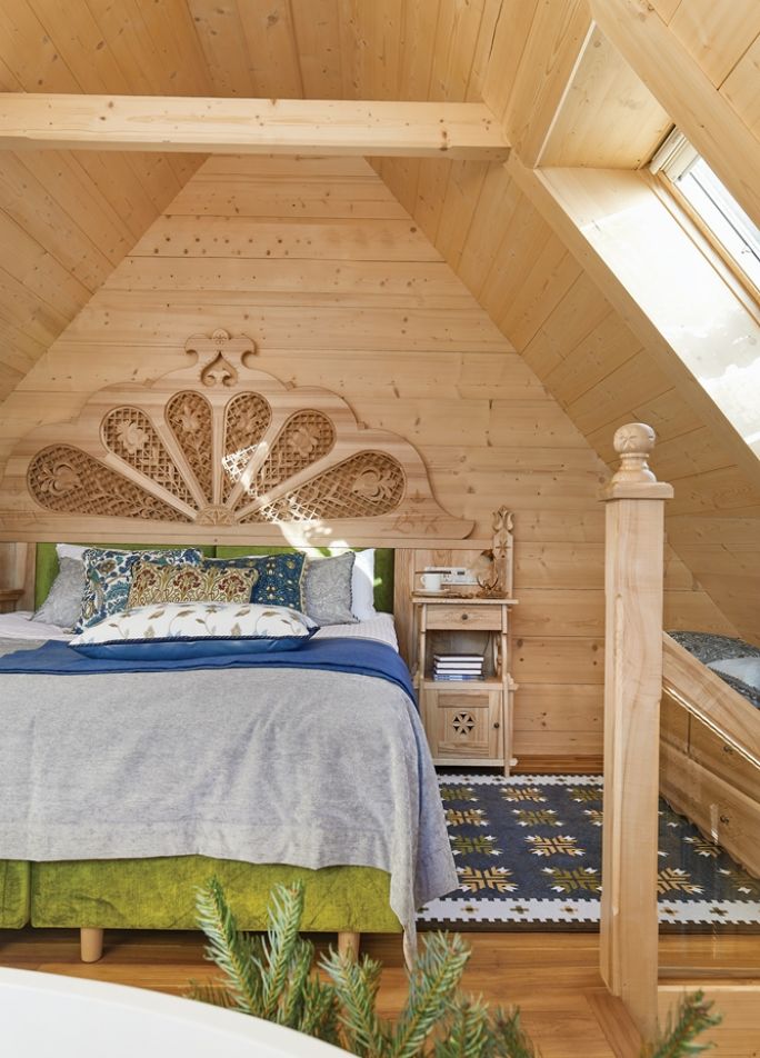 drewniana sypialnia w góralskim stylu