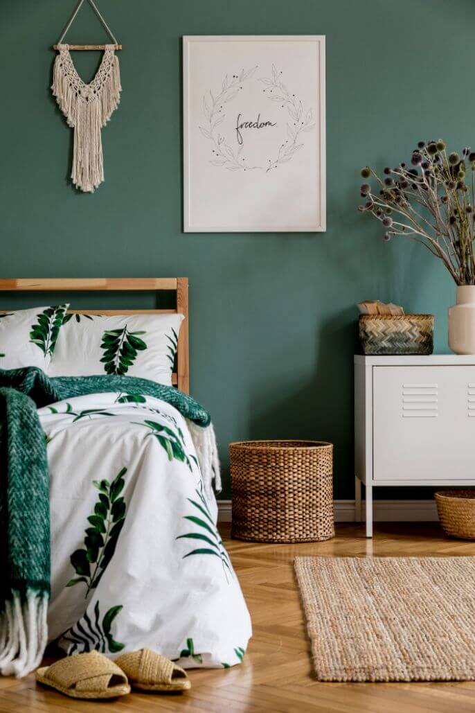 zielone ściany w sypialni zdjęcia
