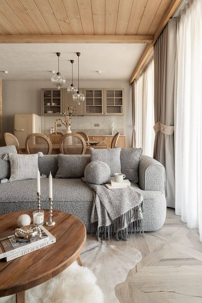 przytulny salon w górskim domu