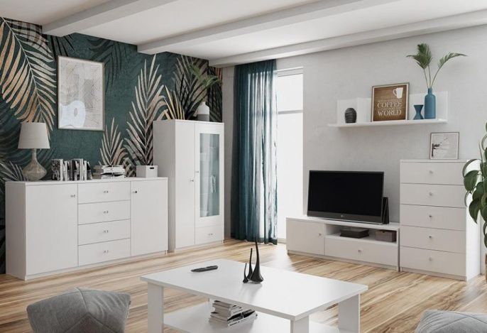 nowoczesne białe meble do salonu zestaw