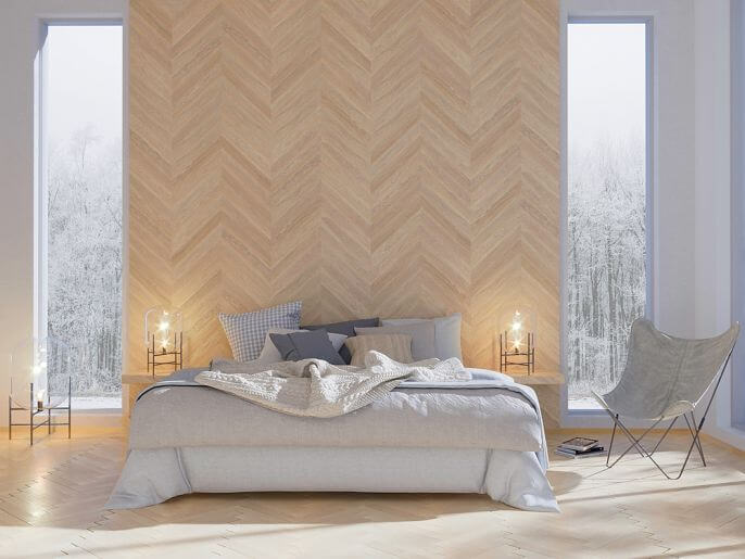 boazerie drewniane panele na ścianę w sypialni