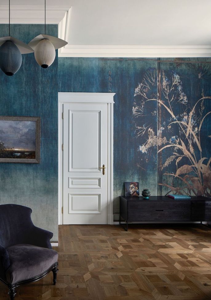 tapeta włoskiej marki Glamora w eklektycznym mieszkaniu