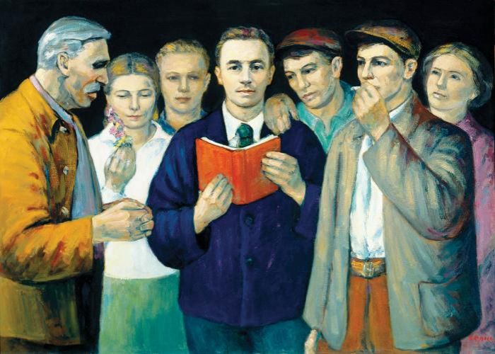 Alfred Lenica- Młody Bierut wśród robotników , 1952 r., Muzeum Zamoyskich w Kozłówce, fot. T. Żółtowska-Huszcza