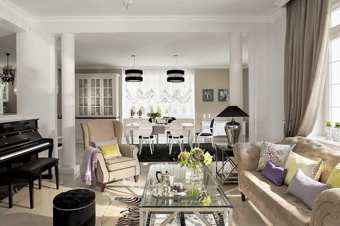 W stylu glamour: kanapa z Almi Decor, Fotel Nord, meble Modern z poduszkami i pledem od Decodore Basic.