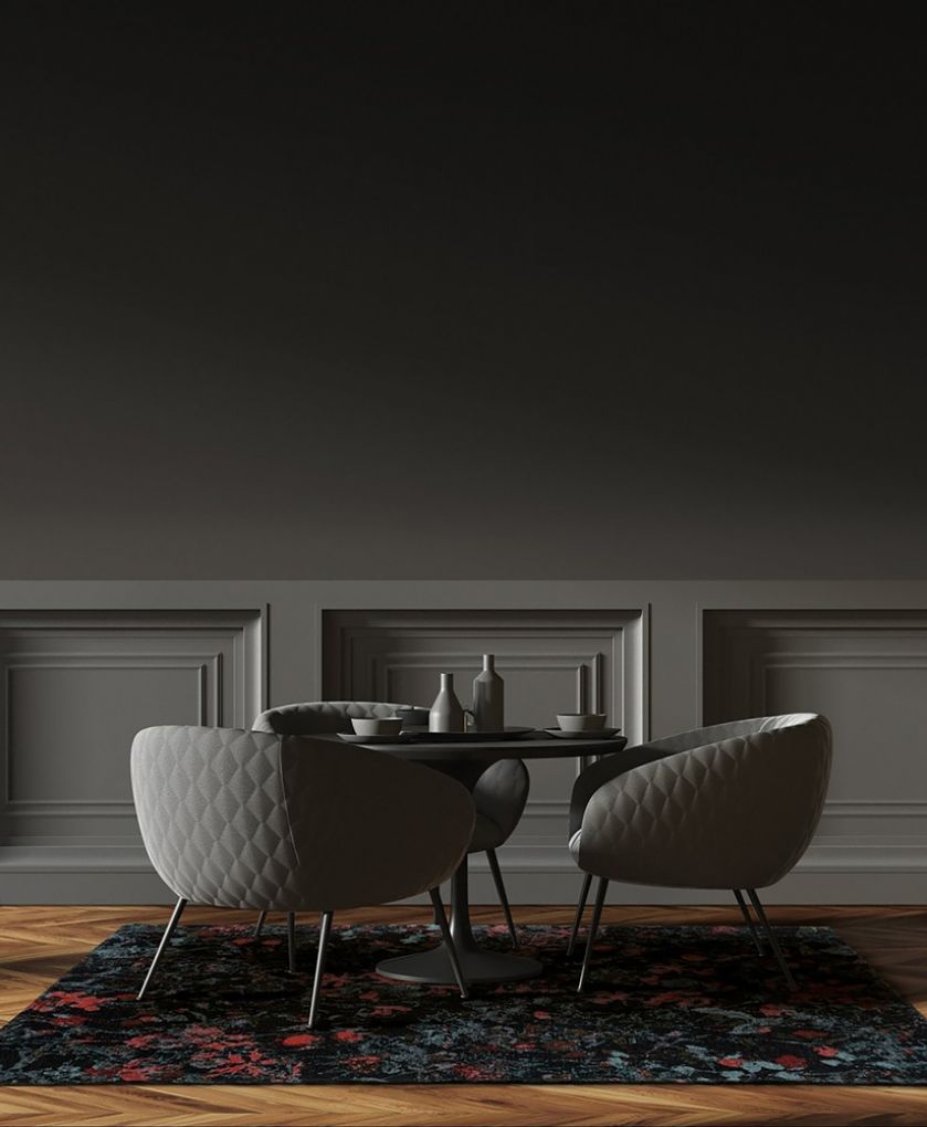 nowoczesny dywan w kwiaty pod stół