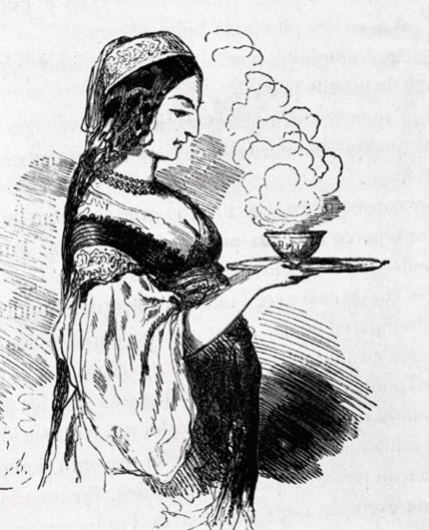 Turecka służąca podająca kawę, francuska rycina, 1826 r., fot. FORUM