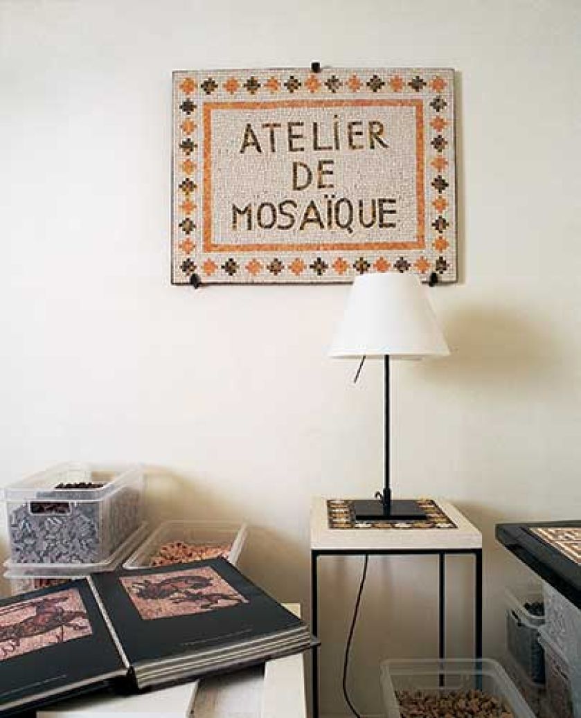 Mozaika w pracowni Benedicte Seneclauze.