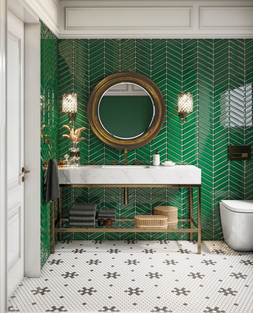 układanie płytek łazienkowych w jodełkę