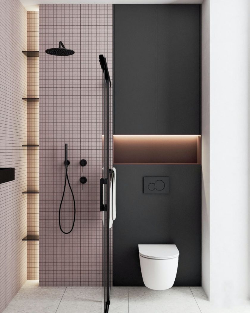 łazienka z czarnymi dodatkami