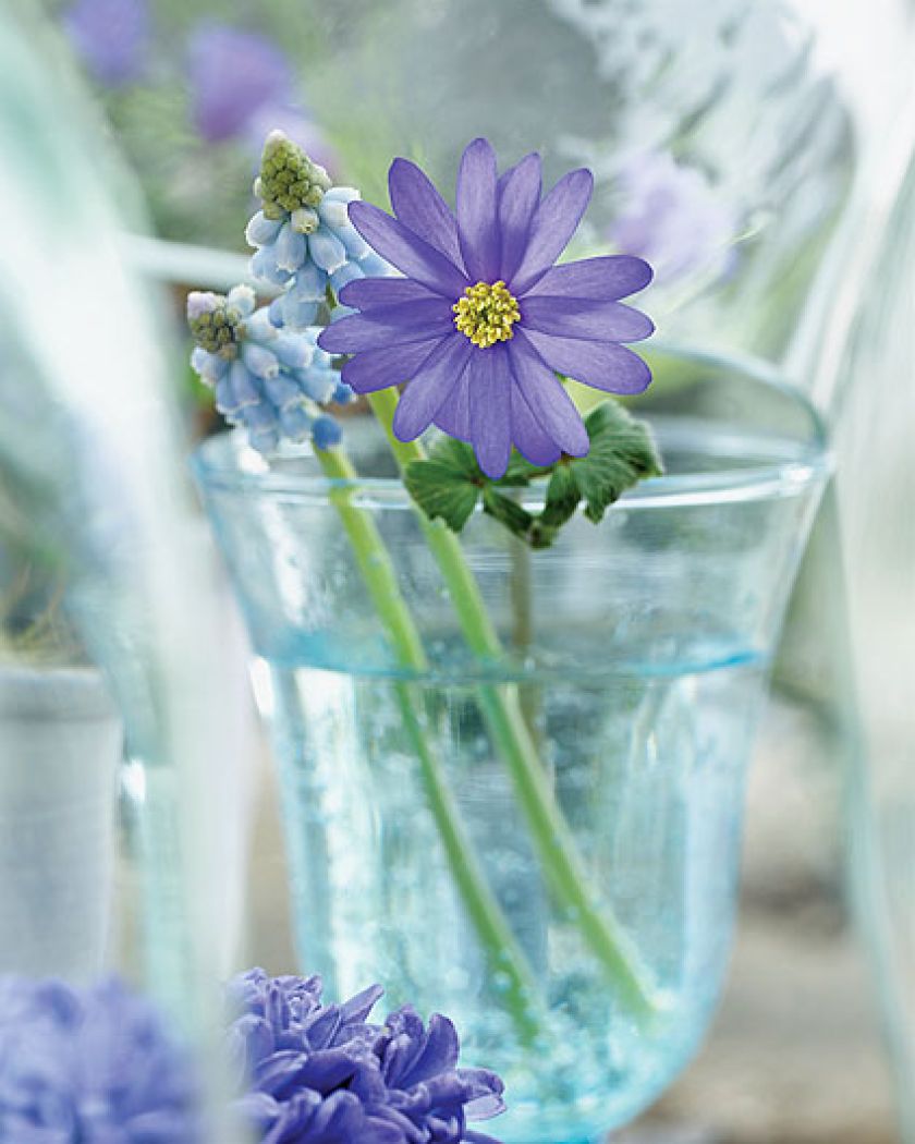 Wazony na wiosenny stole. Szklane dekoracje do domu.