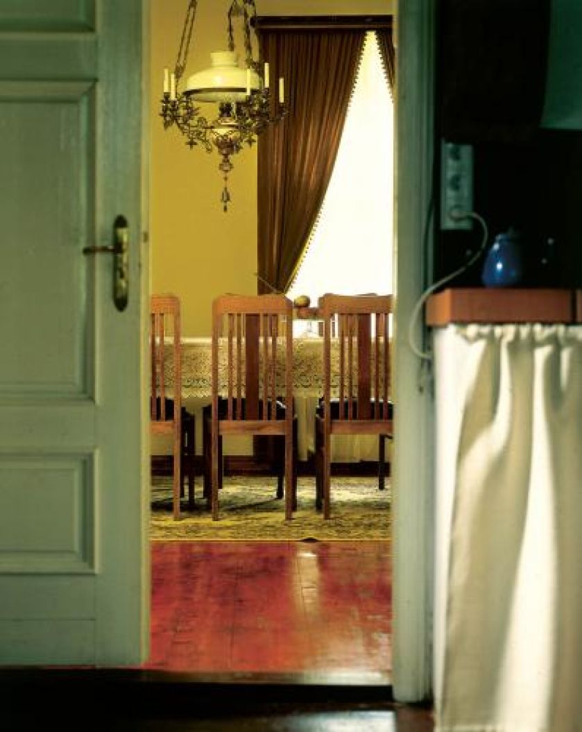 Nad stołem wisi dekoracyjna lampa. Gdzie wszystko rośne bujniej