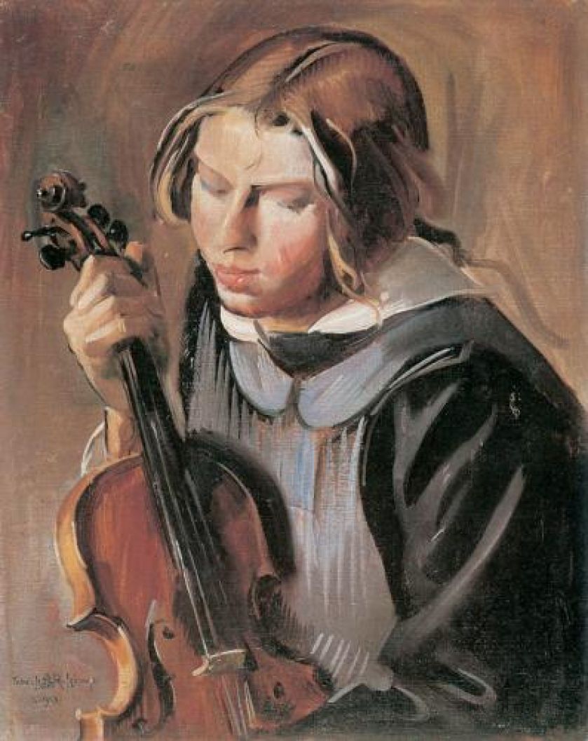 Tadeusz Pruszkowski Portret dziewczyny ze skrzypcami , 1923 r., cs 12000 zł, SZTUKA.