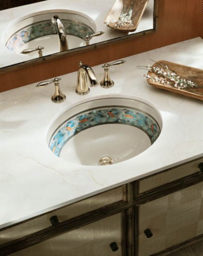 Bateria Finial (3990 zł) i malowana umywalka Laureate (5500 zł). KOHLER