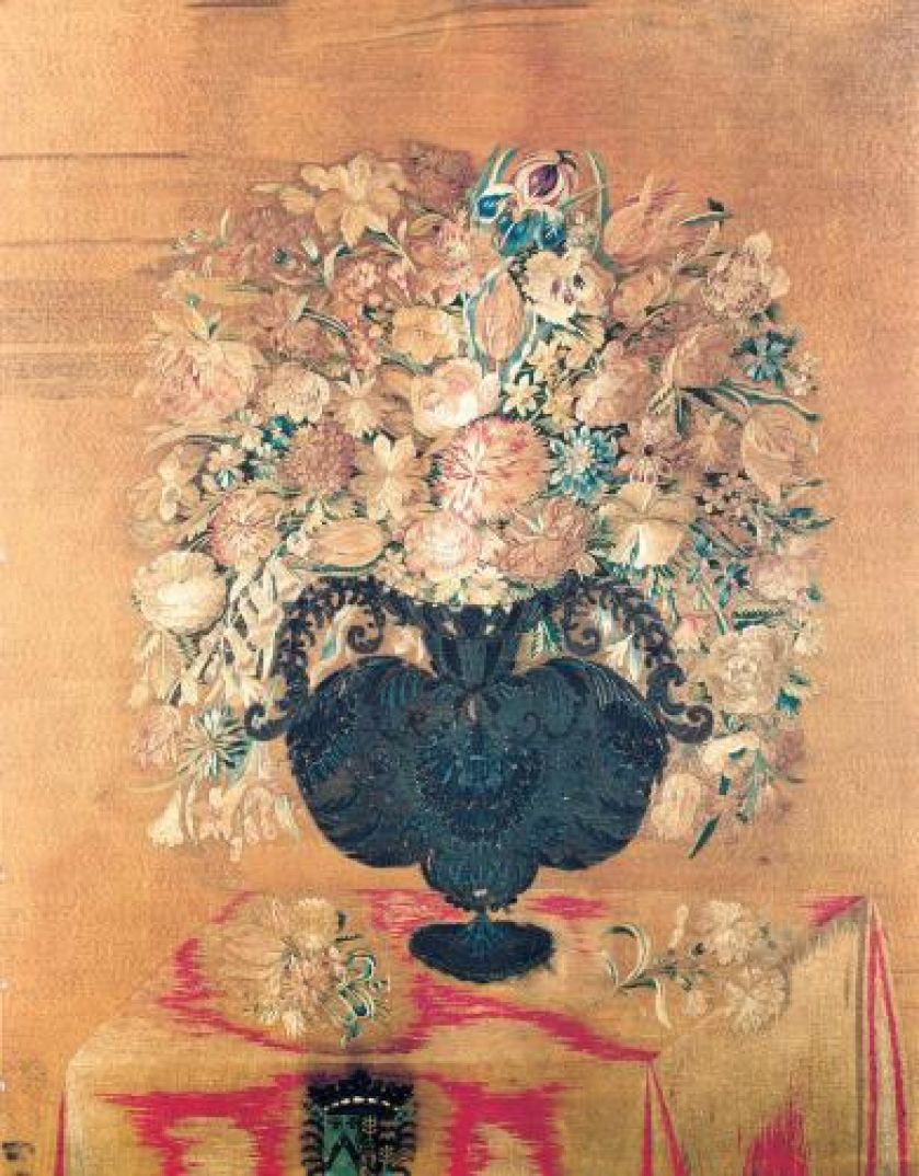 Jedwab haftowany w liońskiej manufakturze, 1646-1651 r. MUSEE DES TISSUS.