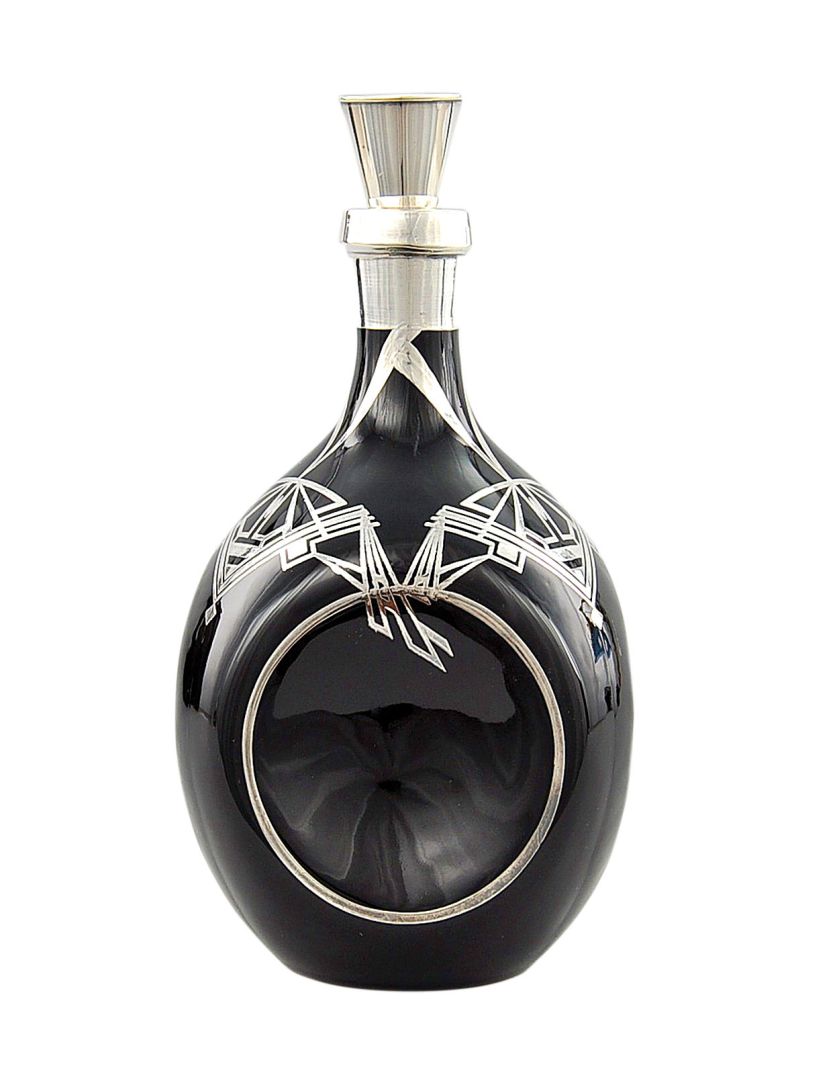 Karafka ze srebrnym korkiem i wzorem w stylu art déco, I poł. XX w.