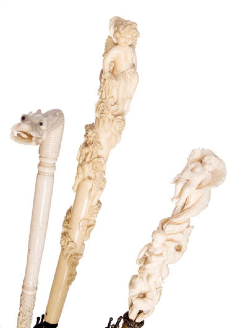 Wiktoriańskie rączki parasoli z kości słoniowej, 1890 r., z kolekcji Gary ego Durow/fot. Steve Dean