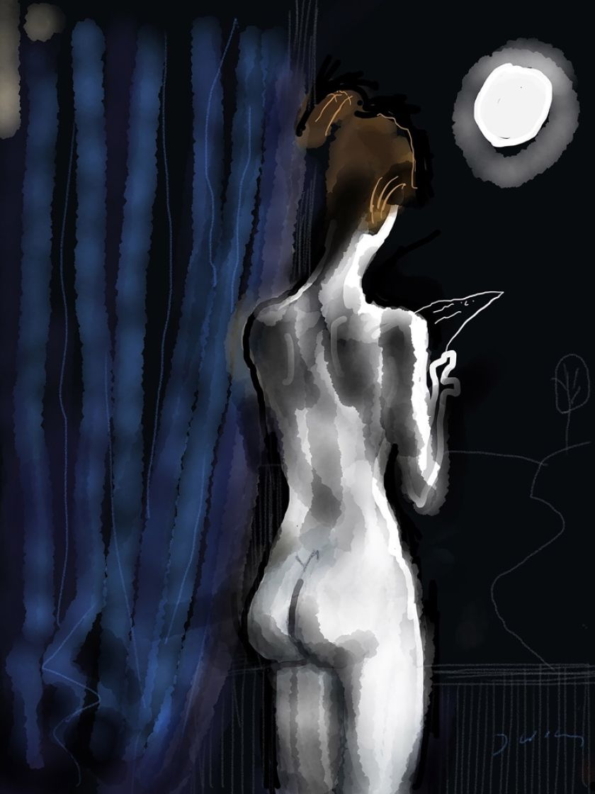 Józef Wilkoń, Akt osiemnasty, 2019, grafika na płótnie, 75 x 100 cm