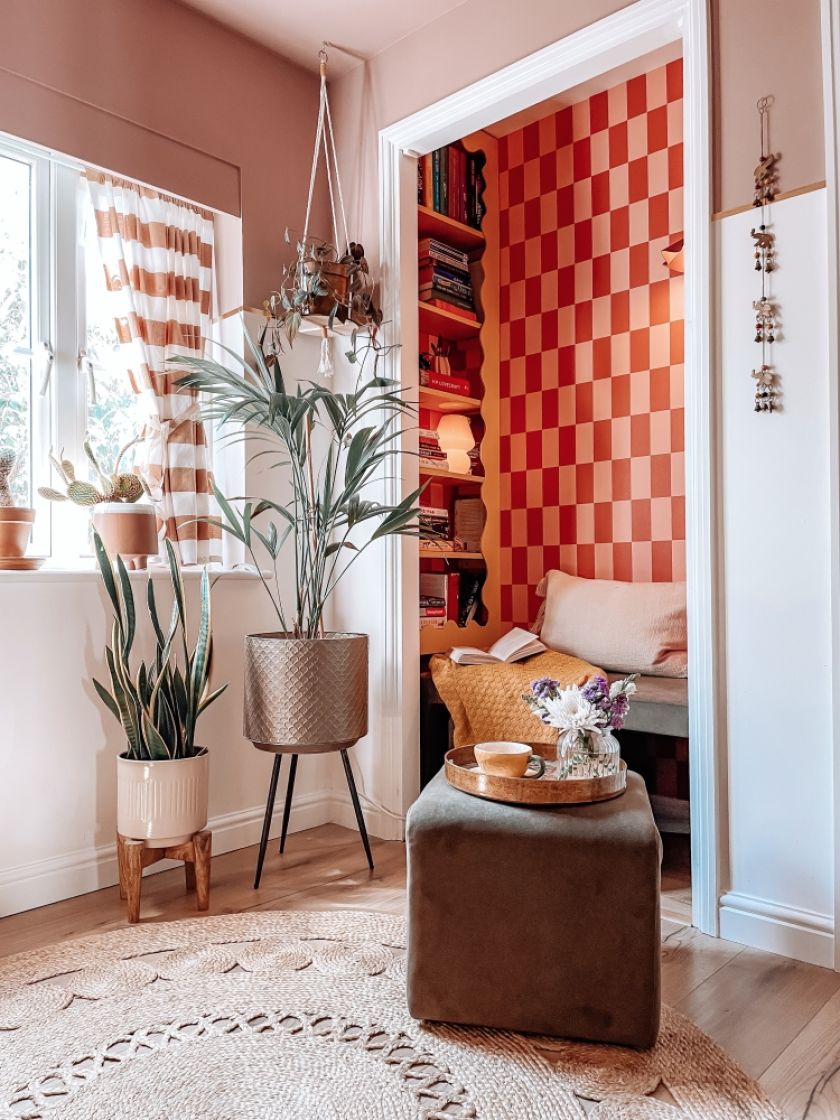 tapeta w kratkę we wnętrzach