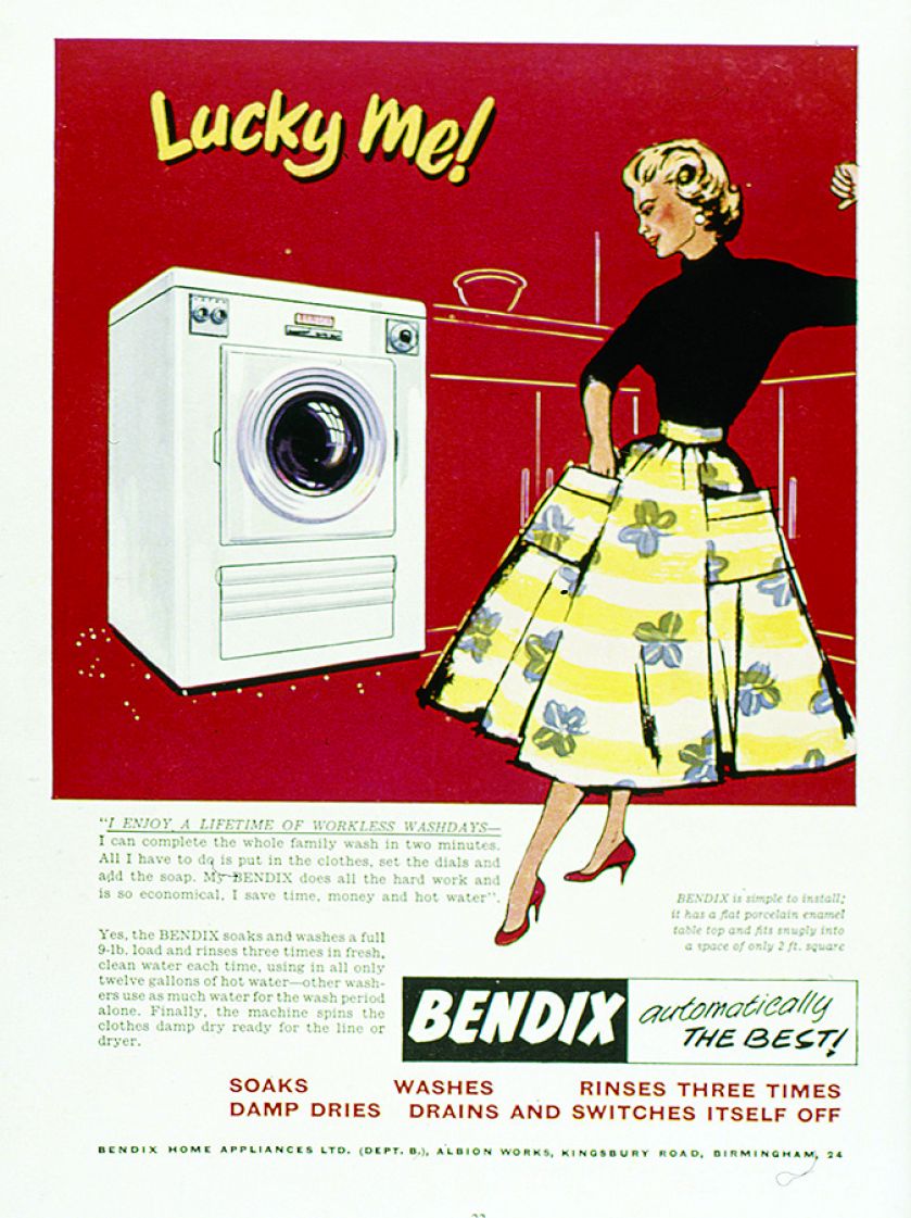 Reklama pralek marki Bendix, Wielka Brytania, lata 50. XX w.