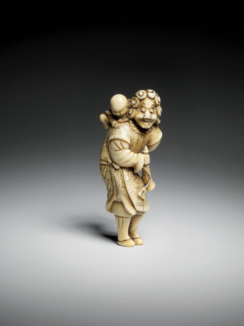 Holender z dzieckiem i trąbką , kość słoniowa, ok. 1820 r.