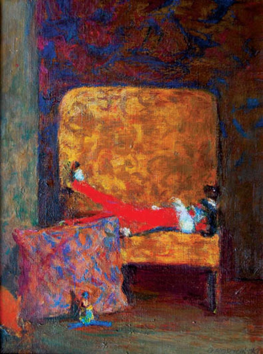 Na ostatnim piętrze kamienicy jest pracownia Grzegorza Morycińskiego – malarza, krytyka i poety.