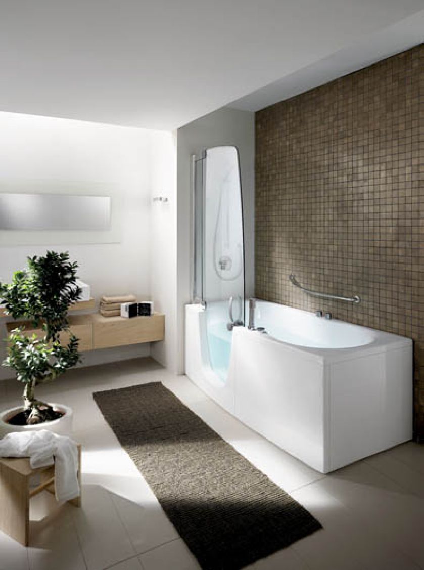 Seria 385: wanna połączona z prysznicem, osiem dysz do hydromasażu. TEUCO