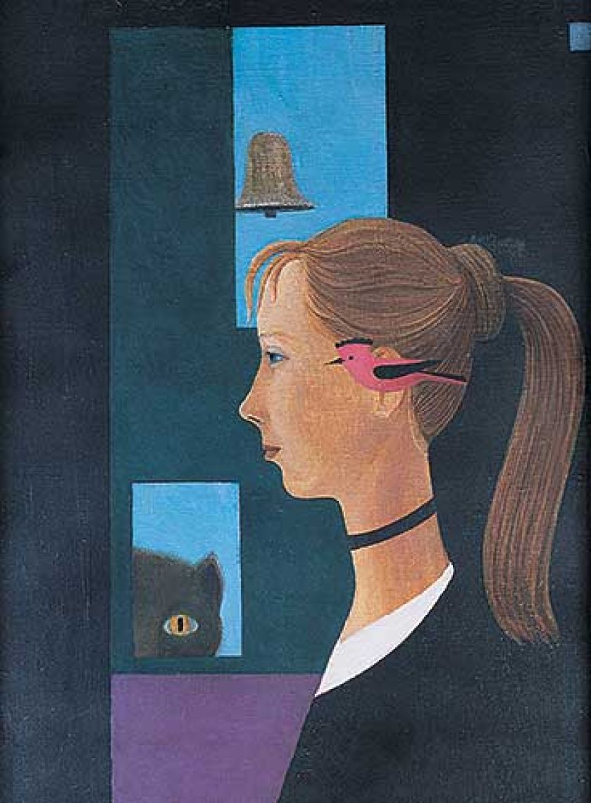 Kazimierz Mikulski Portret oglądany przez kota , 1973 r., cw i cs 74 000 zł, Agra-Art.