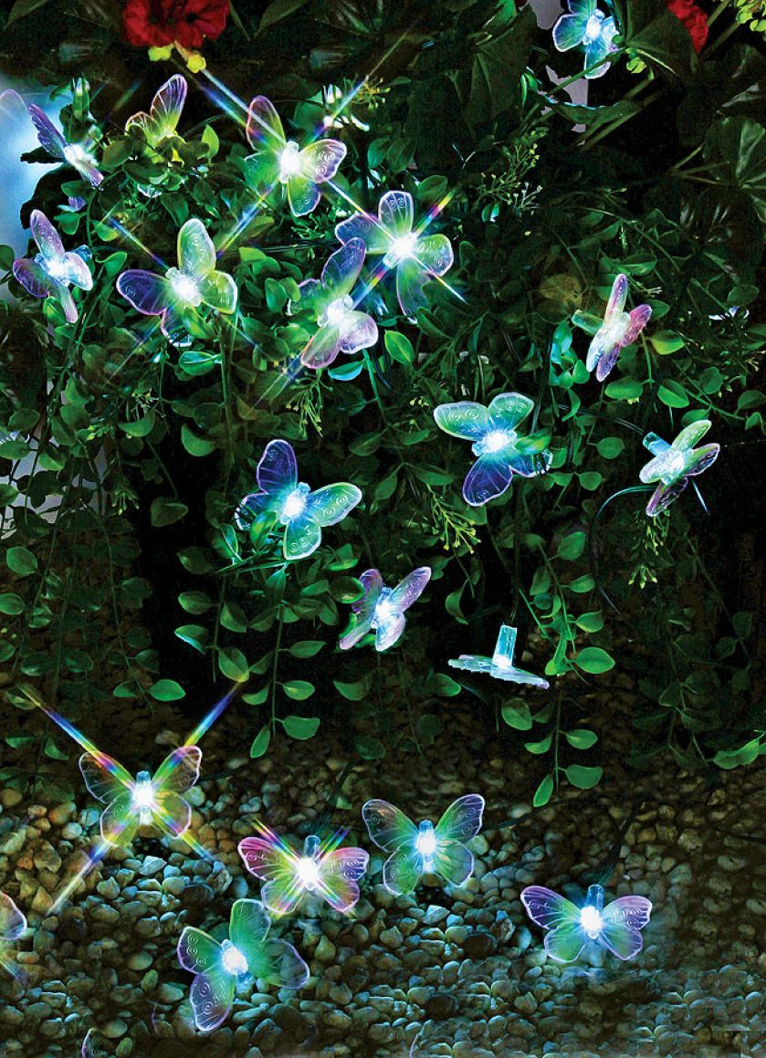 Łańcuch świetlny i 12 ledowych motyli.