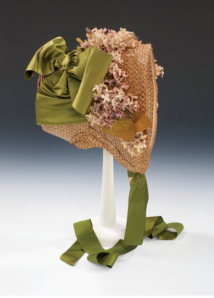 Bonet z koronką, Ameryka, 1865 r. Historia mody: kapelusz słomkowy