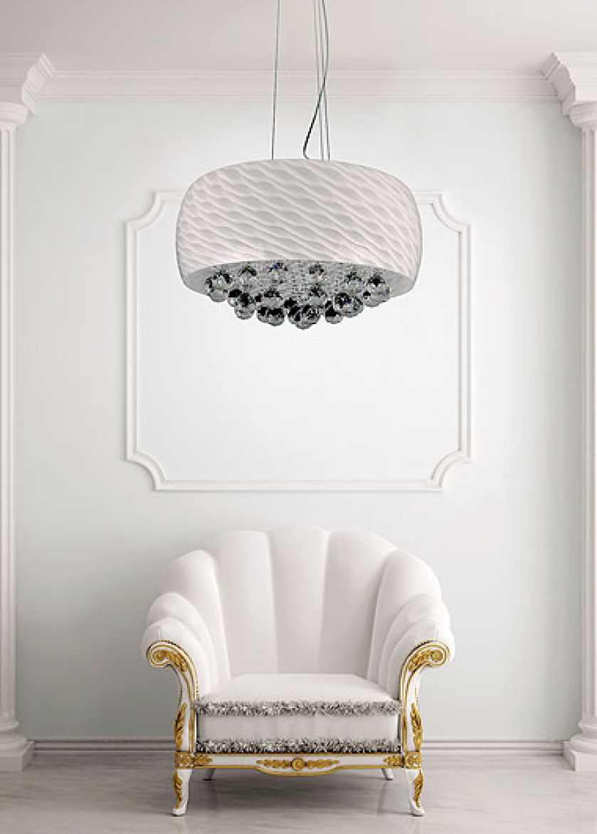 Lampa Moonlight Deco firmy Max-Light, szkło opal i chrom. Cena 1402 zł. elektromag lighting