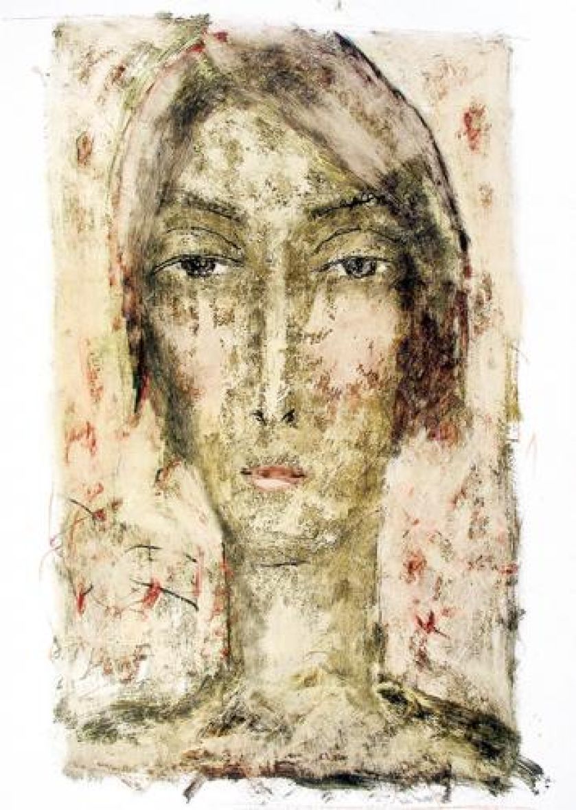 Iza Staręga Twarz , olej, pastel na papierze.