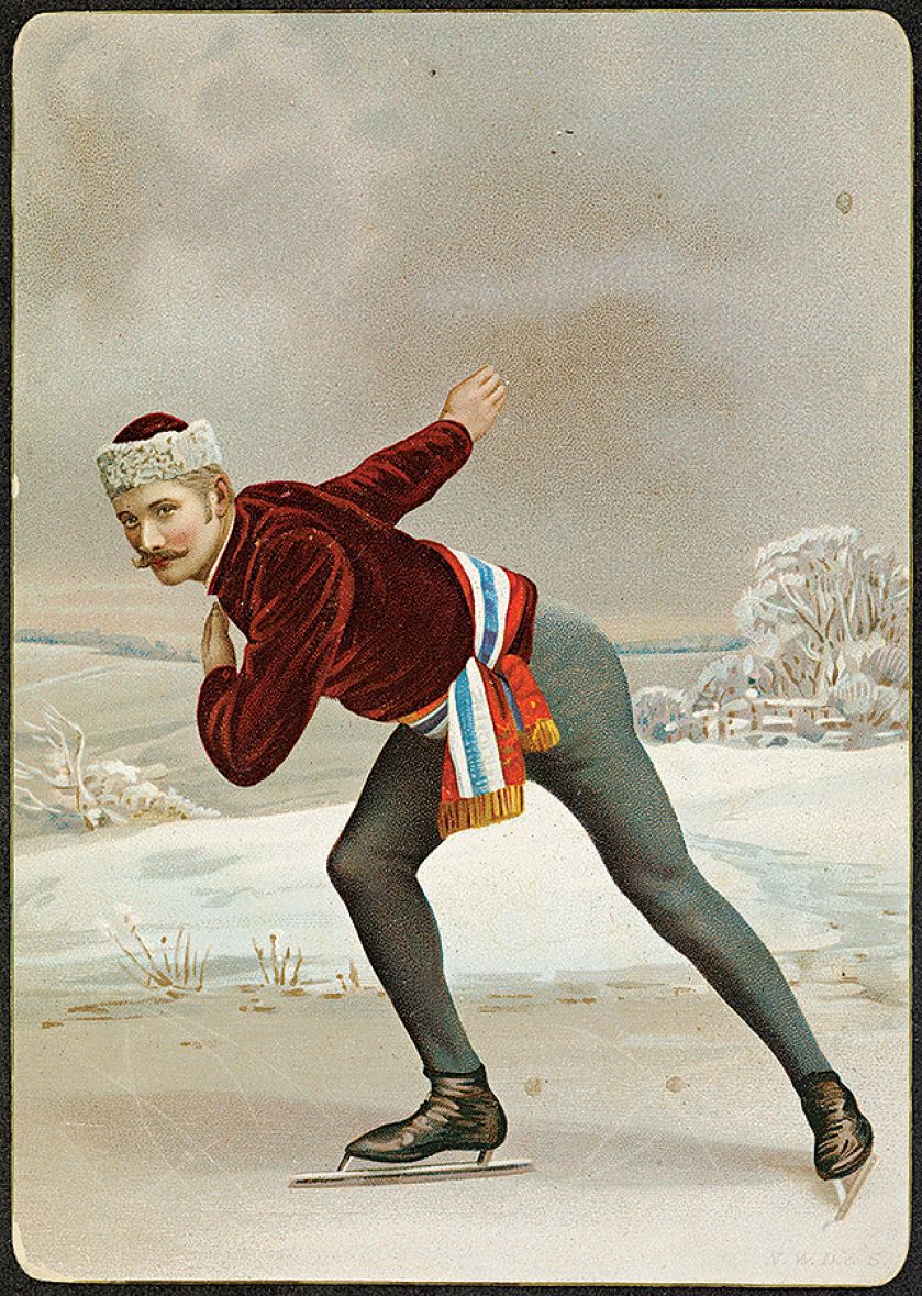 Młody mężczyzna na lodowisku , ilustracja prasowa, XIX w., Norwegia