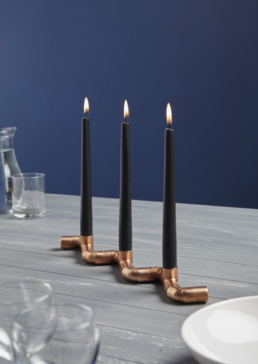 Świecznik miedziany Copper Pipe Zig Zag, Lime Lace