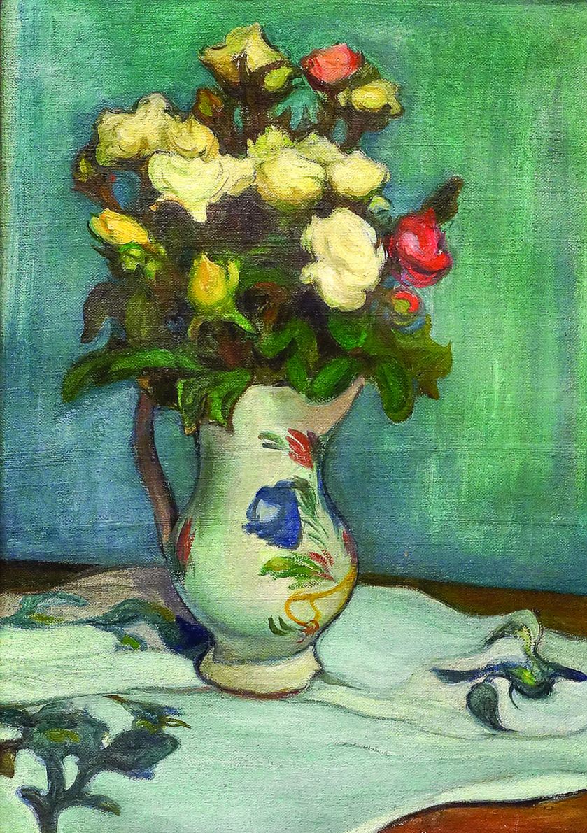Władysław Ślewiński Żółte i czerwone róże w wazonie