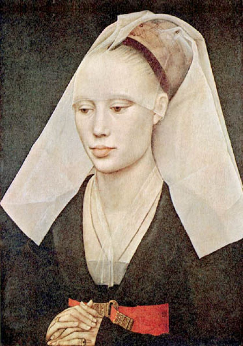 Nakrycie głowy z poł. XV w., Rogier van der Weyden, Portret damy , 1460 r.