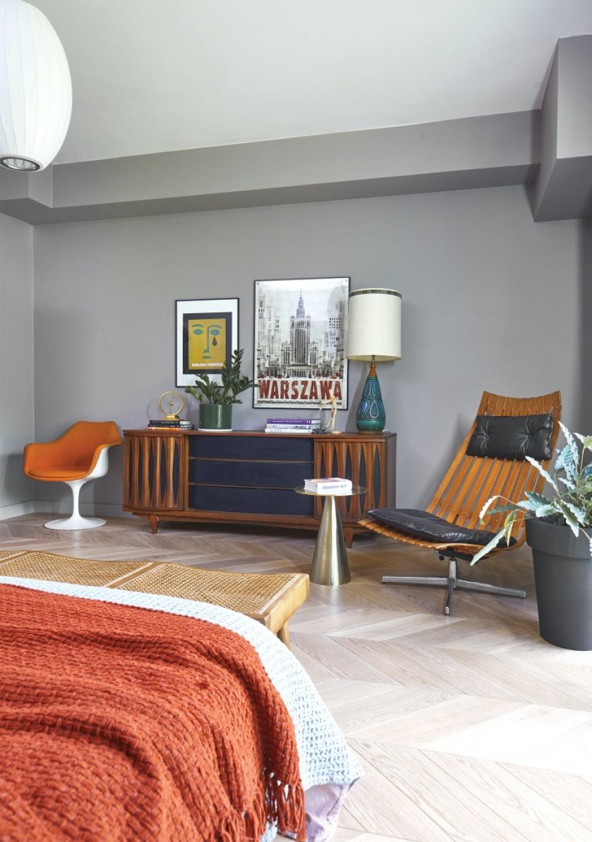 wystrój sypialni mid-century modern
