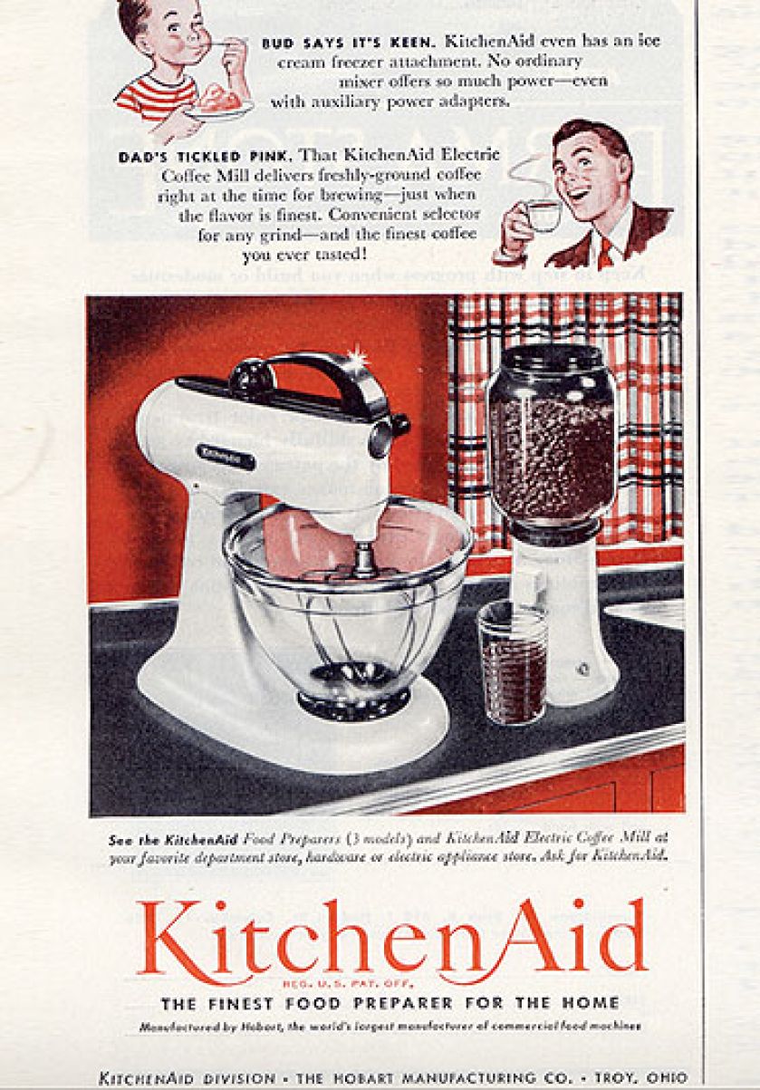 Reklama mikserów firmy KitchenAid, z połowy XX w.