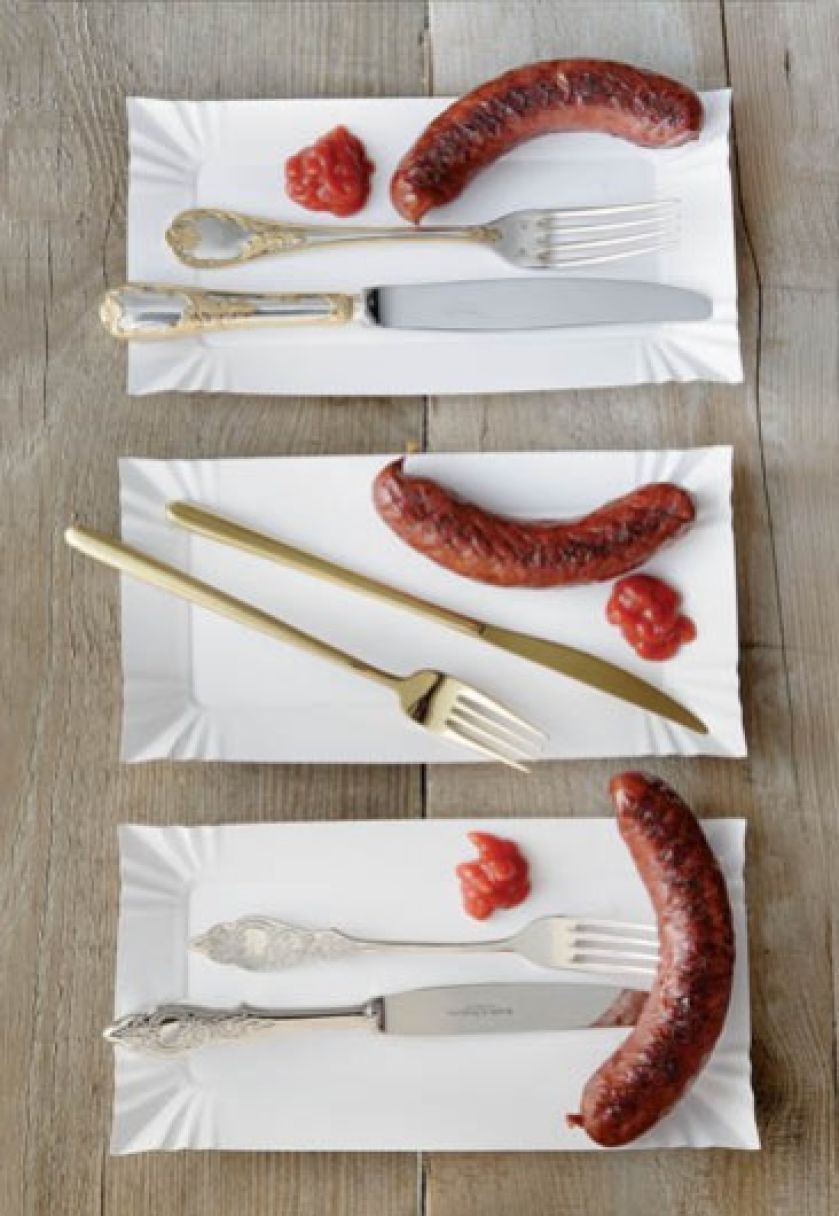 Od góry: Marly Gold Akcent od Christofle - GALERIA NIUANS. Sztućce Stiletto Gold Metal włoskiego producenta Broggi - 1277