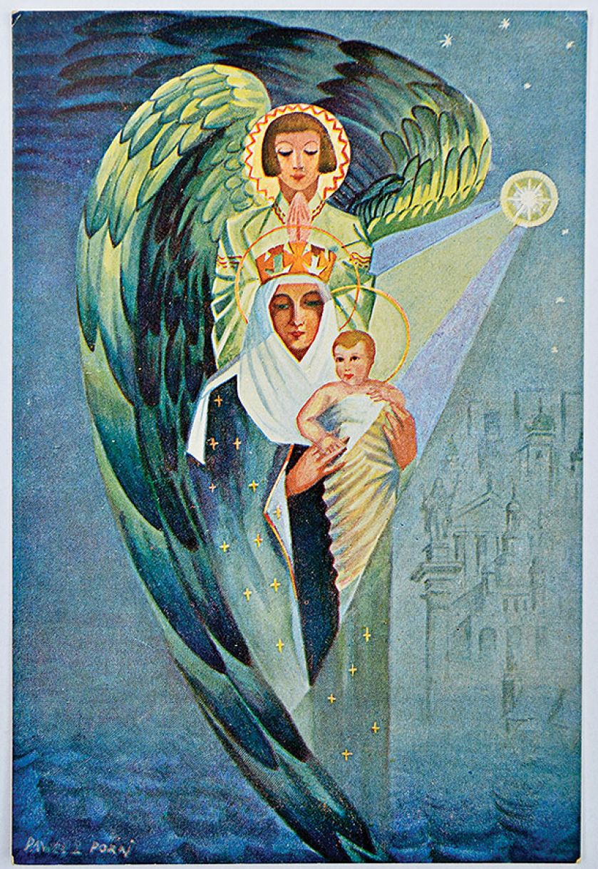 Pocztówki z aniołami, proj. artysty Pawła Poraj-Paradowskiego, styl art deco, druk barwny