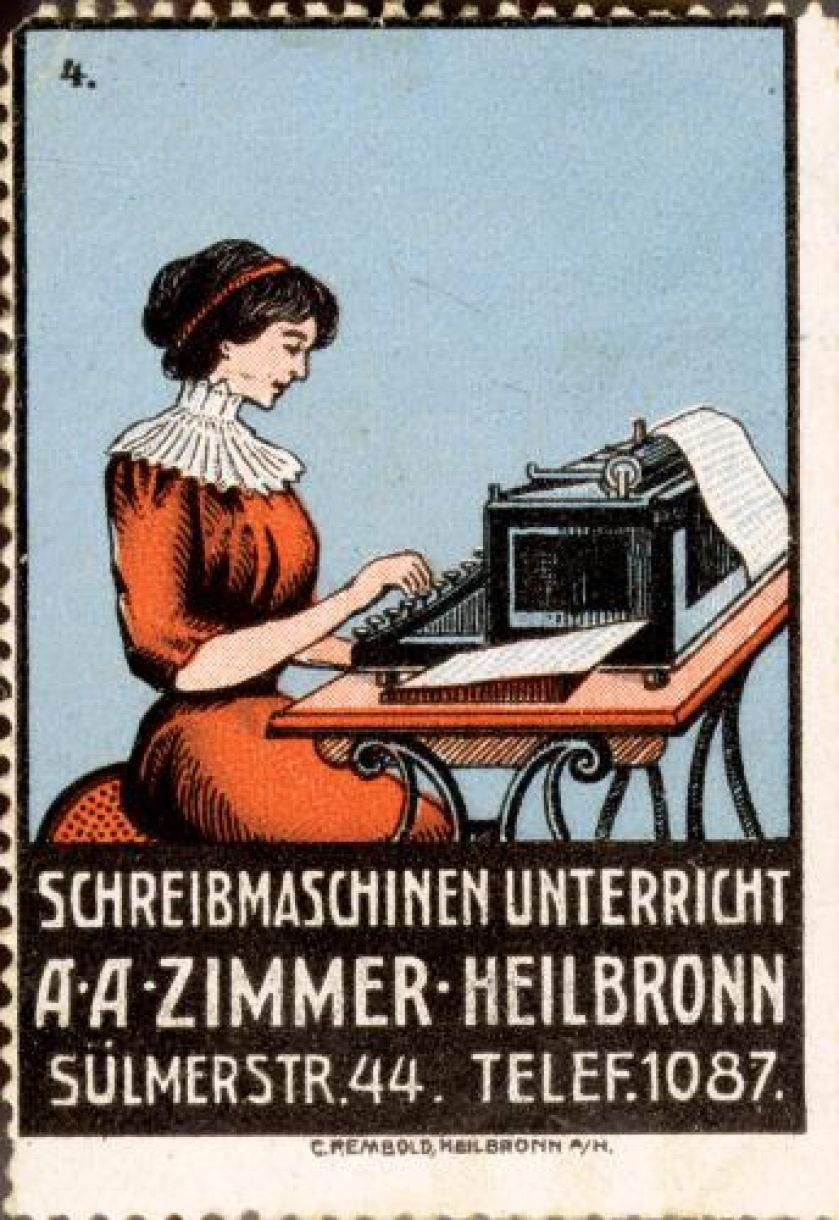 Lekcja pisania na maszynie - reklama Instytutu Zimmera, 1910 r., fot. EAST NEWS