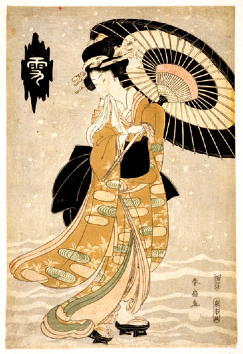 Śnieg, księżyc i kwiaty , grafika japońska z 1812 r., the Birmingham City Museum Art Gallery, fot. FREE