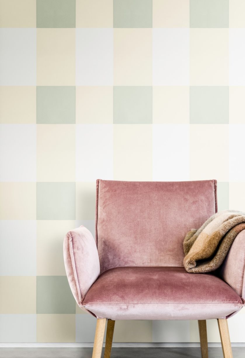 Wzór w kratę w odcieniach bieli i miętowej szarości