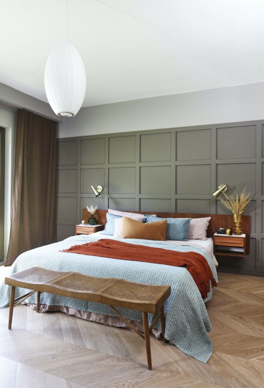 sypialnia w stylu mid-century modern