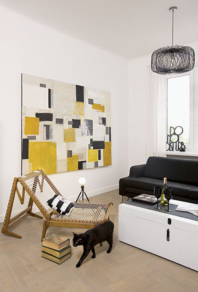 Obraz Joanny Puzzle a do niego idealnie dobrane meble: kanapa Comfort Living, fotel-leżanka