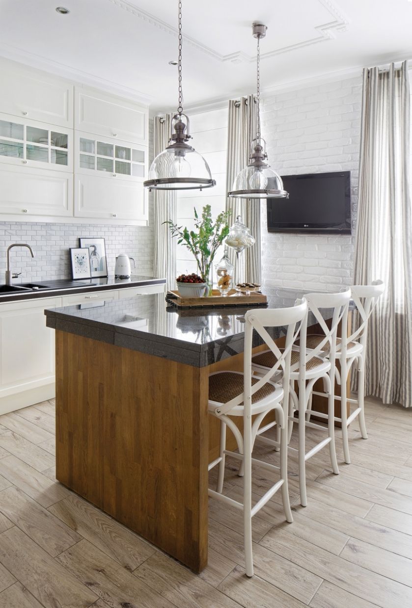 biała cegła w kuchni