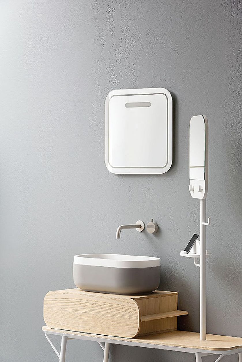 OBLON, kolekcja inspirowana Japonią, stworzona przez Stefano Cavazzanę, do umywalki dobierzemy też lustra, taborety, tace,